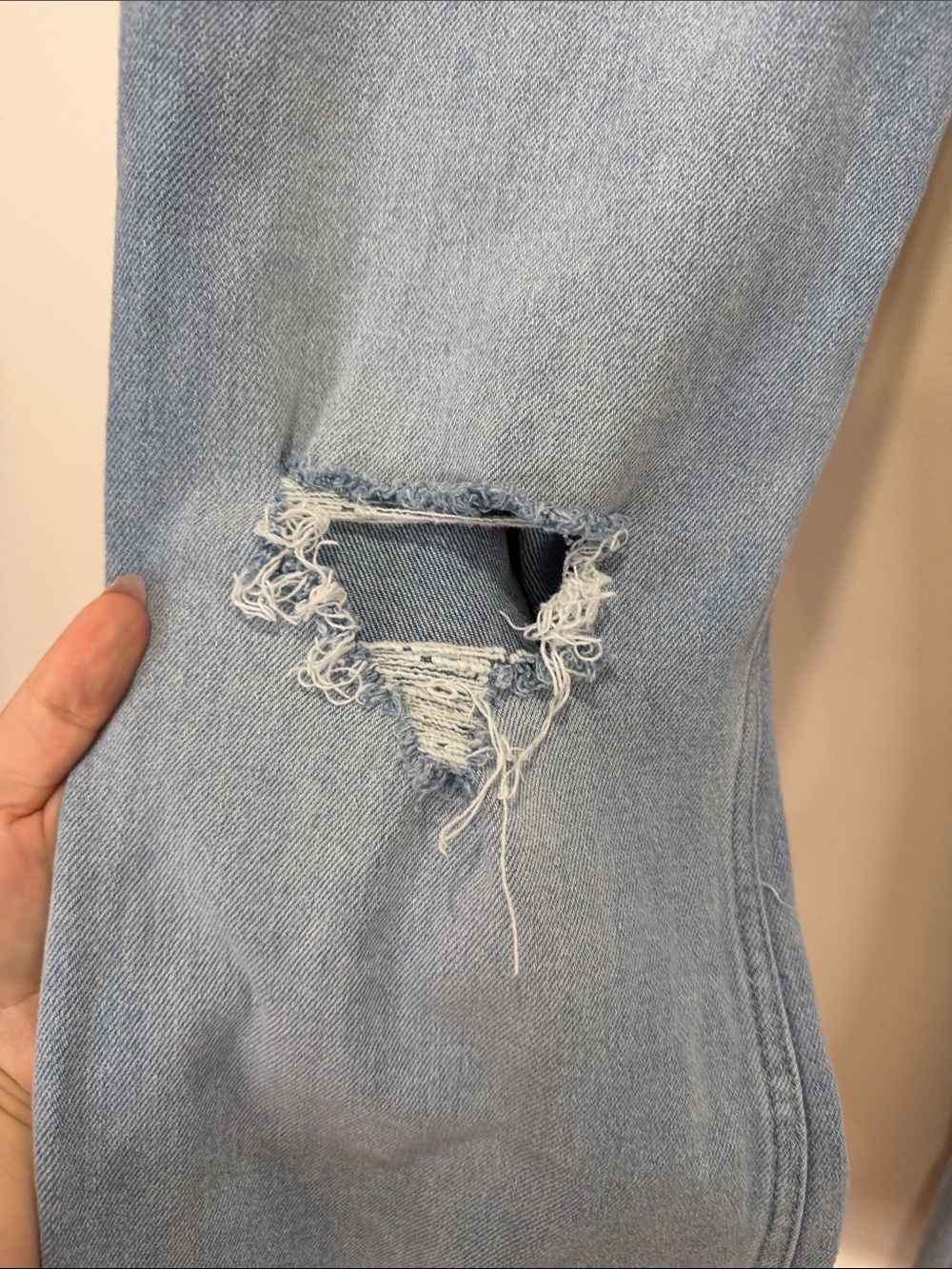 Hollister Light Blue High Rise Flare Jeans with Knee Rips - Long Length - Picture 5 of 9